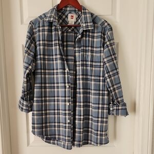 Quiksilver Men's Blue & White w/ Grey Plaid Long Sleeve Shirt - M Regular, 90's
